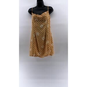 URBAN OUTFITTERS Women's Orange Checkered Daisy Print Cowl-Neck Mini Dress SZ L